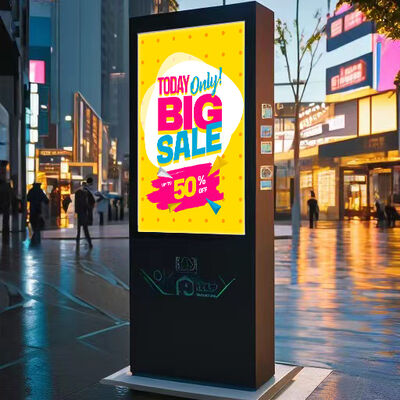 55 inci IP65 Waterproof Outdoor Kiosk dengan 3000cd/m2 Kecerahan LCD Iklan Tampilan dan Layar Sentuh