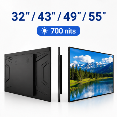 Tampilan Tanda Digital yang dipasang di dinding dalam ruangan. Android 11 Layar Iklan 700nits. Layar Poster LCD Berdiri & Langit-langit.